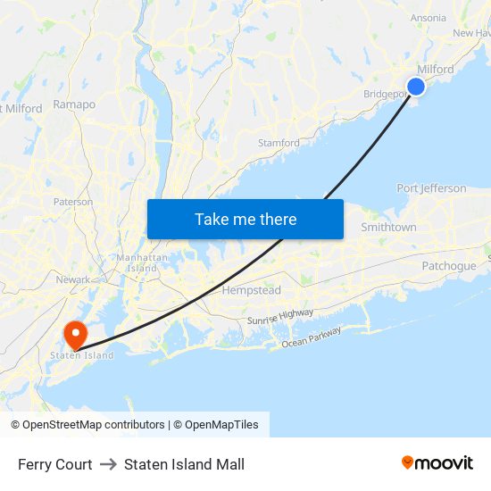 Ferry Court to Staten Island Mall map