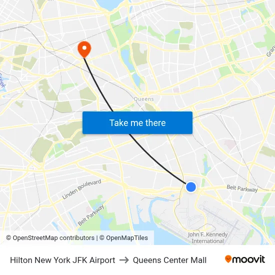 Hilton New York JFK Airport to Queens Center Mall map