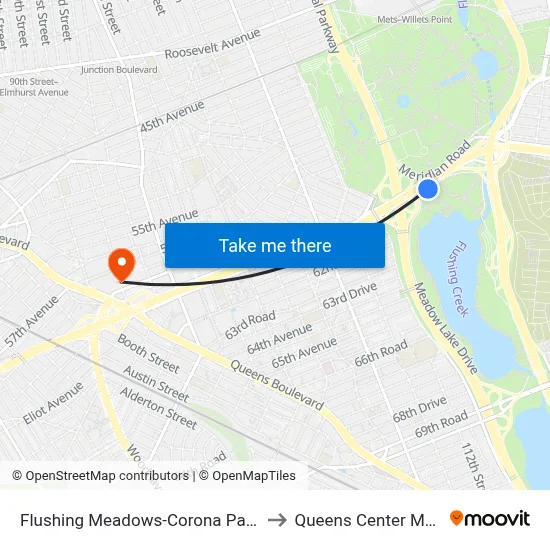 Flushing Meadows-Corona Park to Queens Center Mall map