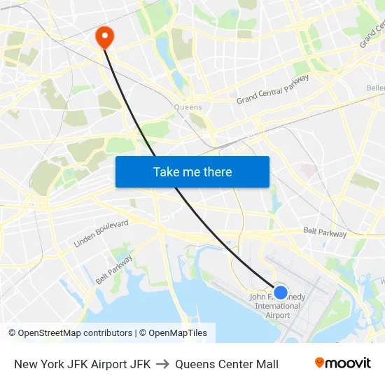 New York JFK Airport JFK to Queens Center Mall map