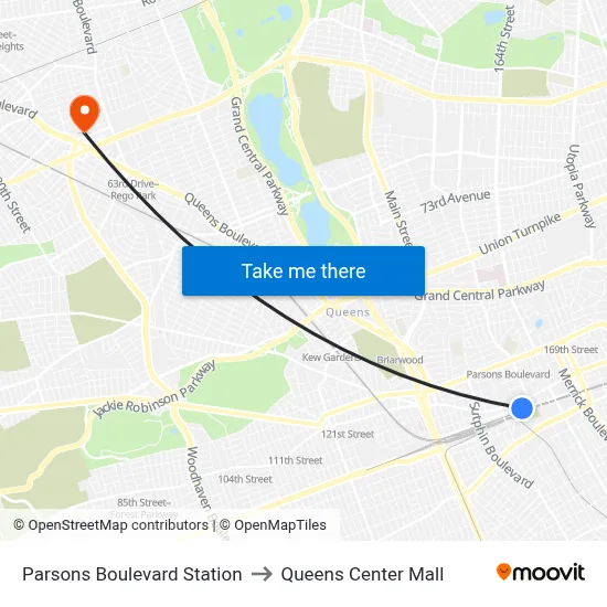 Parsons Boulevard Station to Queens Center Mall map