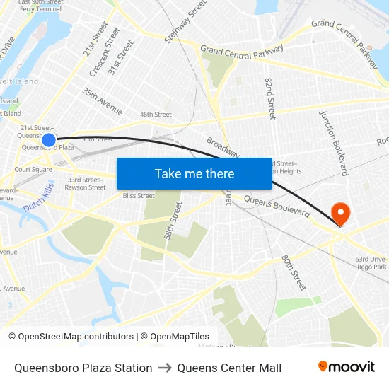 Queensboro Plaza Station to Queens Center Mall map