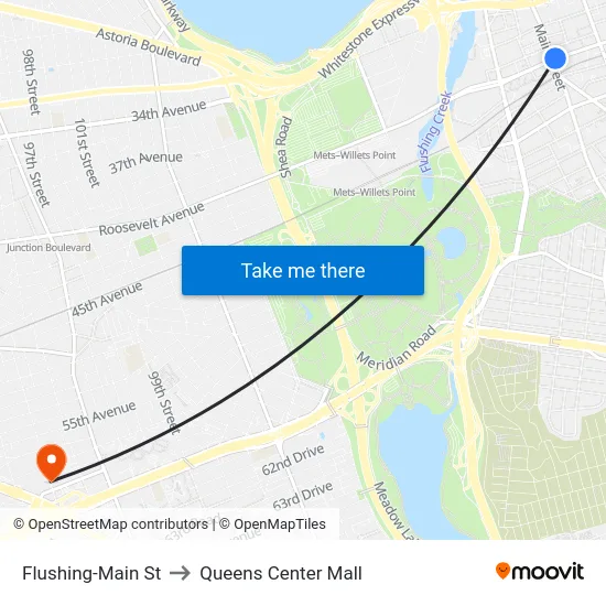 Flushing-Main St to Queens Center Mall map