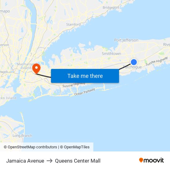 Jamaica Avenue to Queens Center Mall map