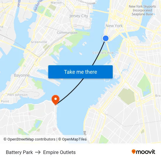 Battery Park to Empire Outlets map