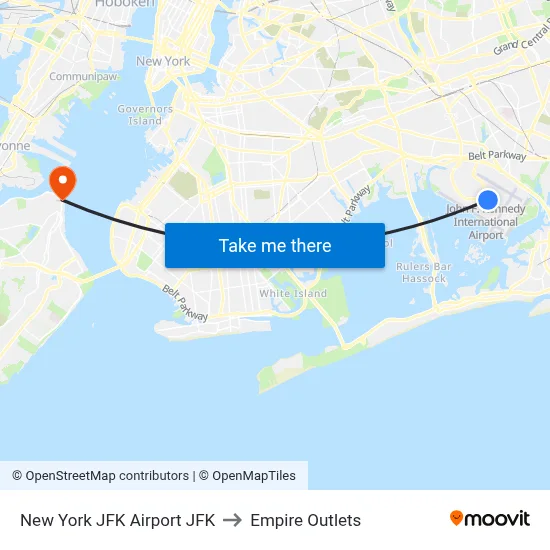 New York JFK Airport JFK to Empire Outlets map