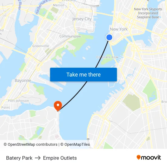 Batery Park to Empire Outlets map