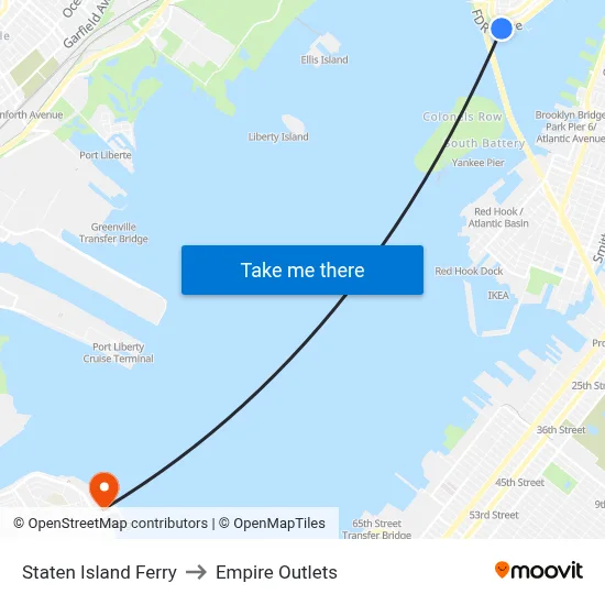 Staten Island Ferry to Empire Outlets map