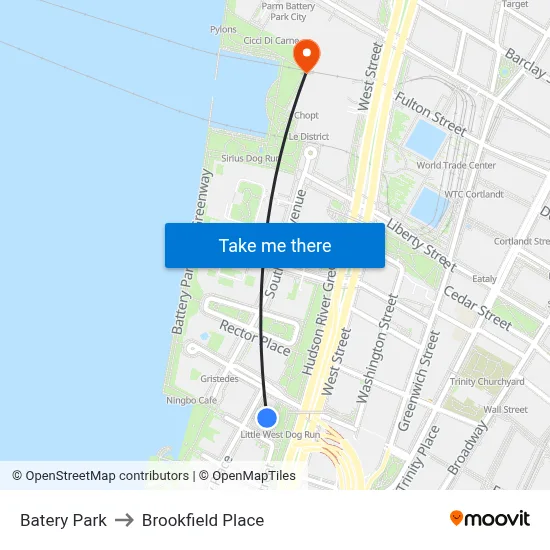 Batery Park to Brookfield Place map