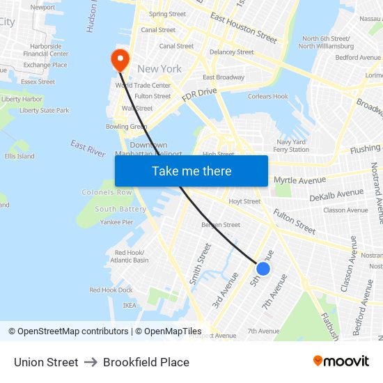 Union Street Station to Brookfield Place map