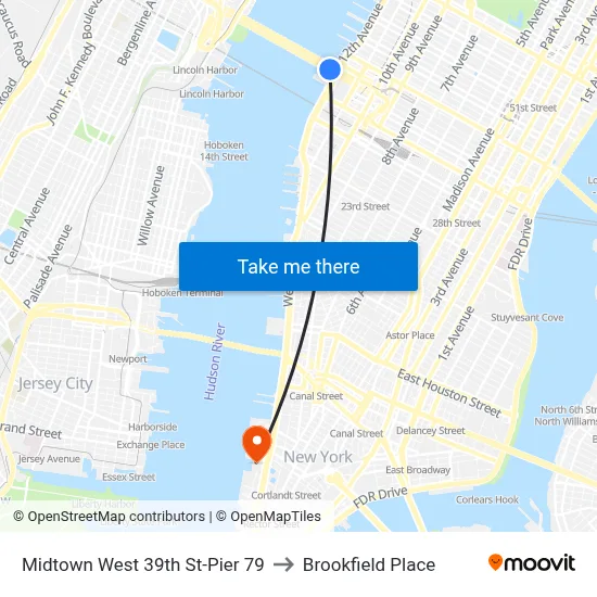 Midtown West 39th St-Pier 79 to Brookfield Place map