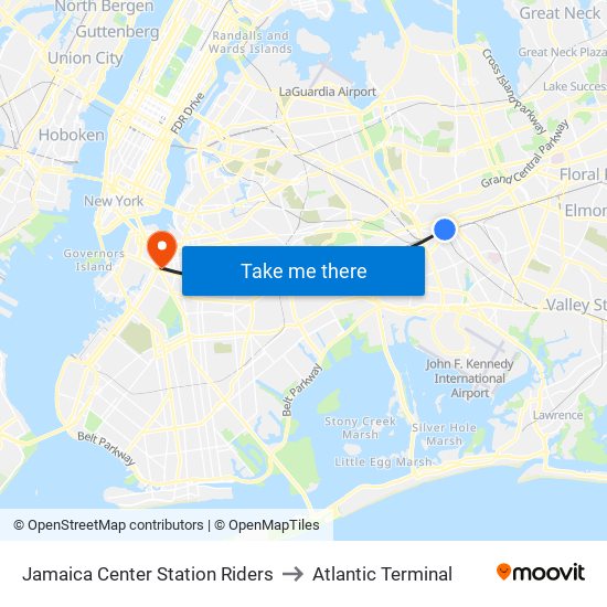 Jamaica Center Station Riders to Atlantic Terminal map