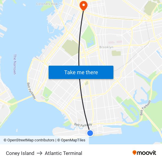 Coney Island to Atlantic Terminal map