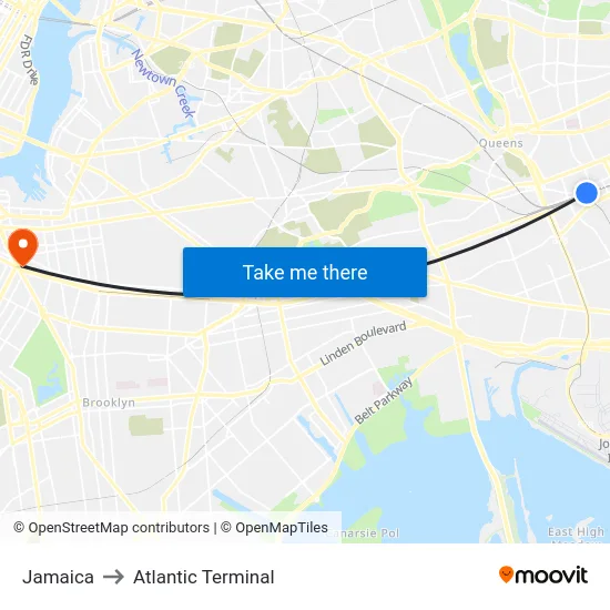 Jamaica to Atlantic Terminal map