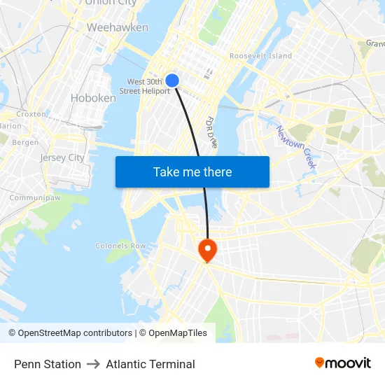 Penn Station to Atlantic Terminal map