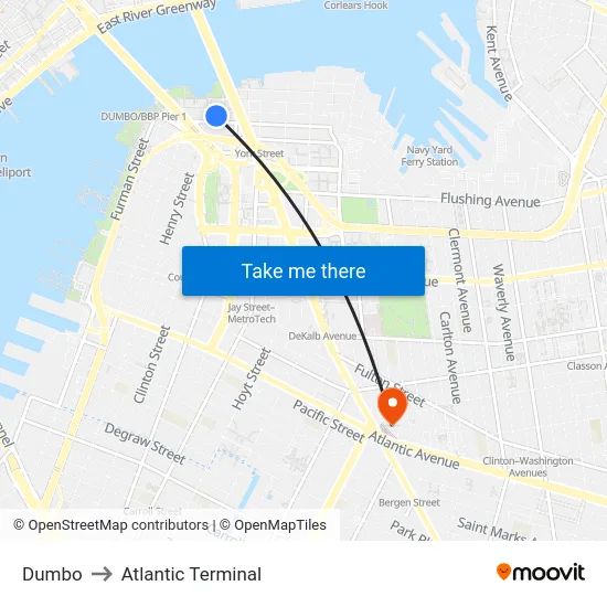 Dumbo to Atlantic Terminal map