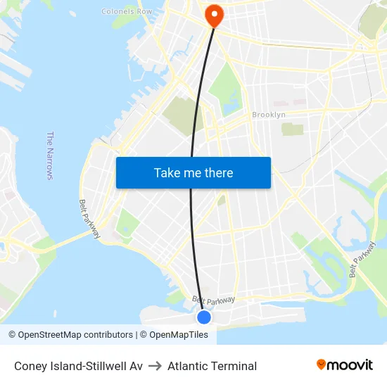 Coney Island-Stillwell Av to Atlantic Terminal map