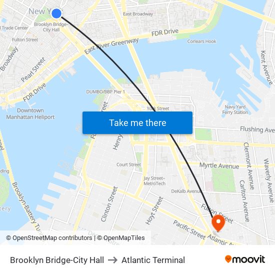 Brooklyn Bridge-City Hall to Atlantic Terminal map