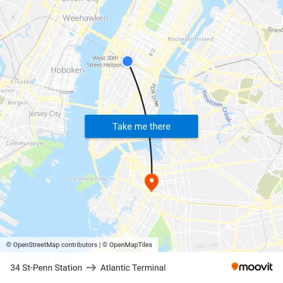 34 St-Penn Station to Atlantic Terminal map
