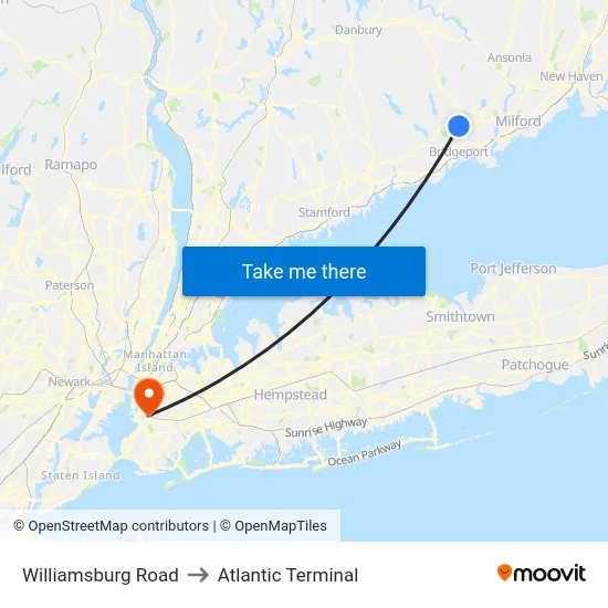 Williamsburg Road to Atlantic Terminal map