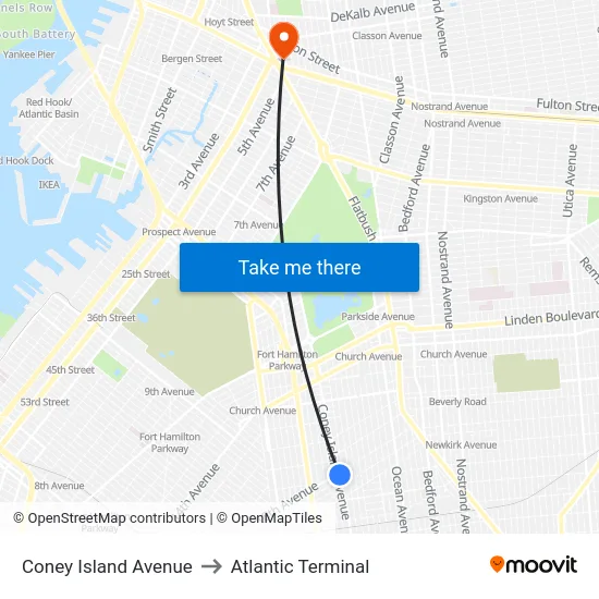 Coney Island Avenue to Atlantic Terminal map