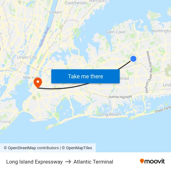 Long Island Expressway to Atlantic Terminal map