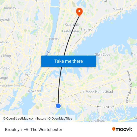 Brooklyn to The Westchester map