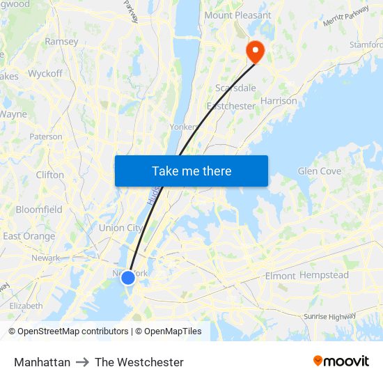Manhattan to The Westchester map