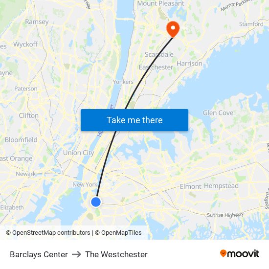 Barclays Center to The Westchester map