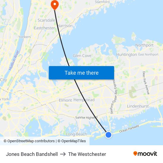 Jones Beach Bandshell to The Westchester map