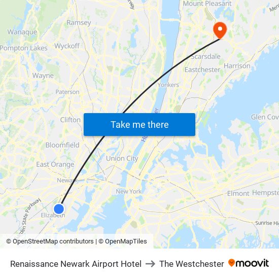 Rennaissance Newark Airport to The Westchester map