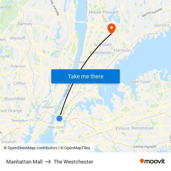 Manhattan Mall to The Westchester map