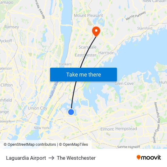 Laguardia Airport to The Westchester map
