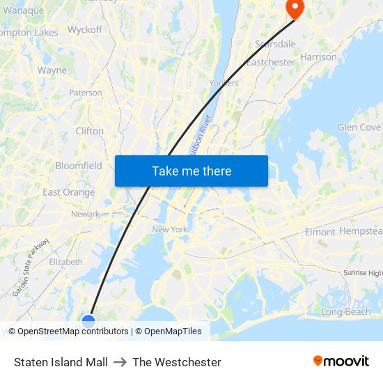 Staten Island Mall to The Westchester map