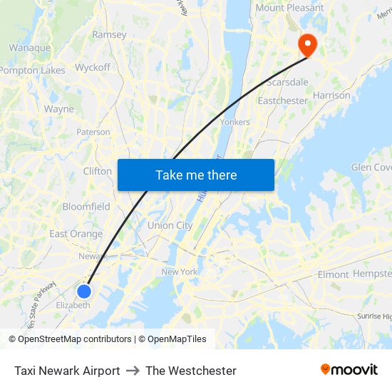 Taxi Newark Airport to The Westchester map