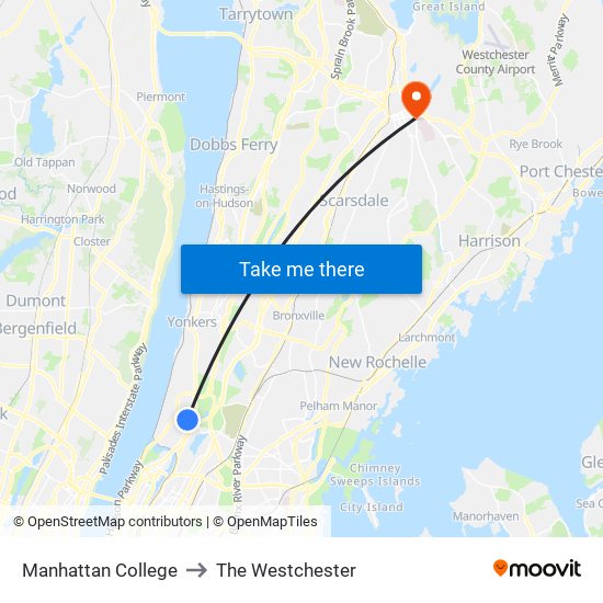 Manhattan College to The Westchester map