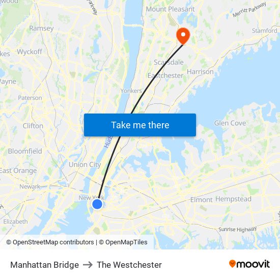 Manhattan Bridge to The Westchester map