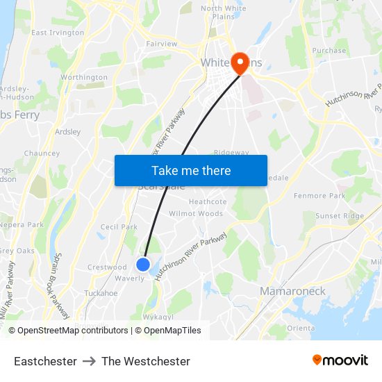 Eastchester to The Westchester map