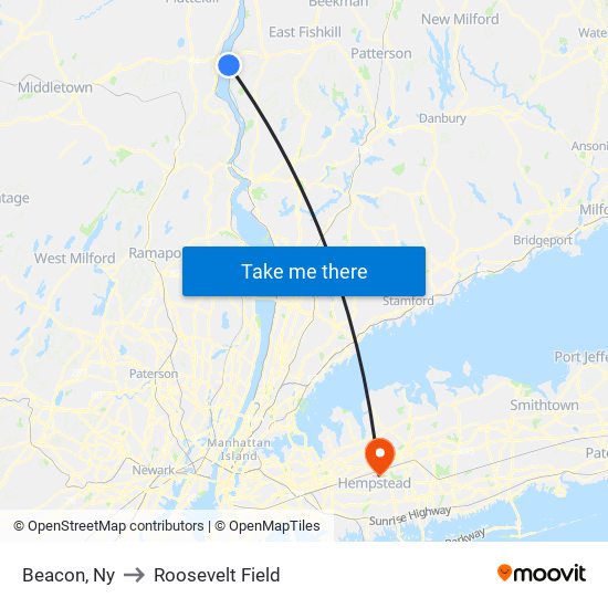 Beacon, Ny to Roosevelt Field map