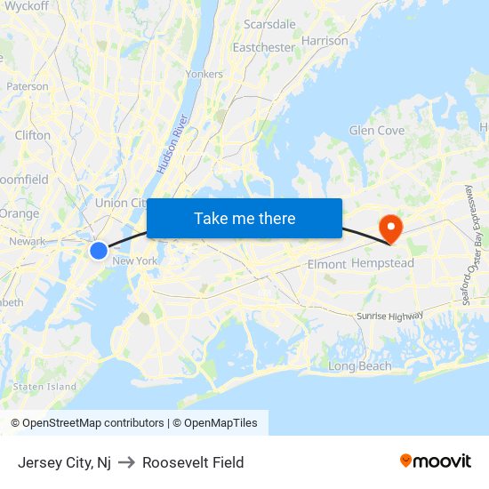 Jersey City, Nj to Roosevelt Field map