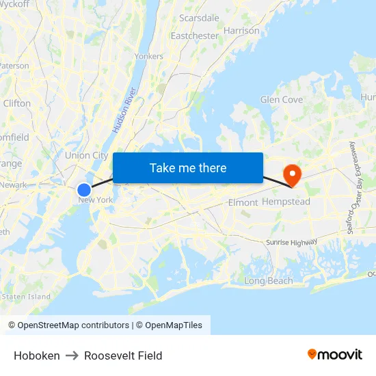 Hoboken to Roosevelt Field map
