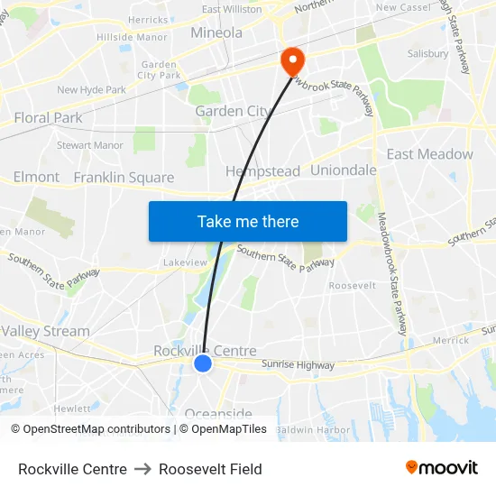 Rockville Centre to Roosevelt Field map