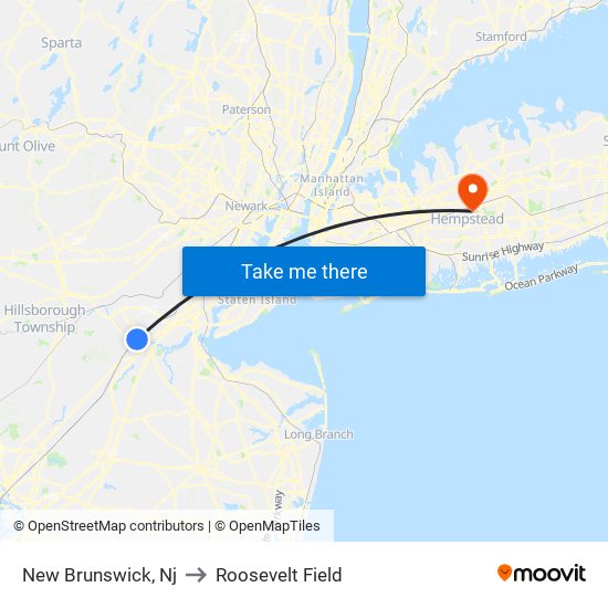 New Brunswick, Nj to Roosevelt Field map