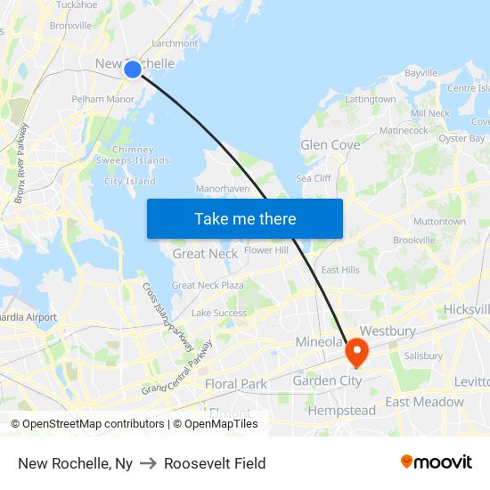 New Rochelle, Ny to Roosevelt Field map