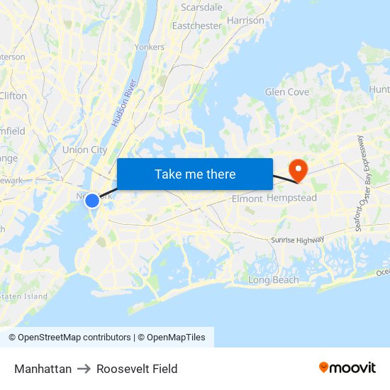 Manhattan to Roosevelt Field map