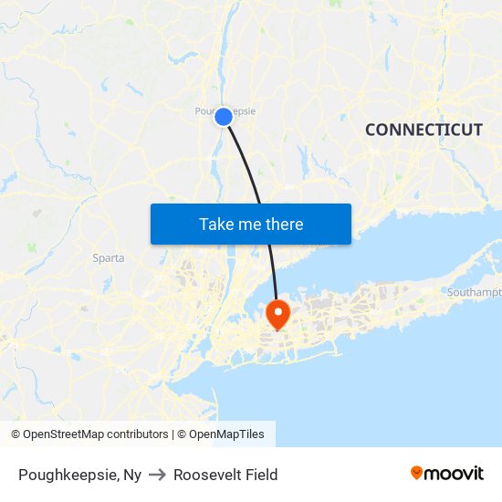 Poughkeepsie, Ny to Roosevelt Field map