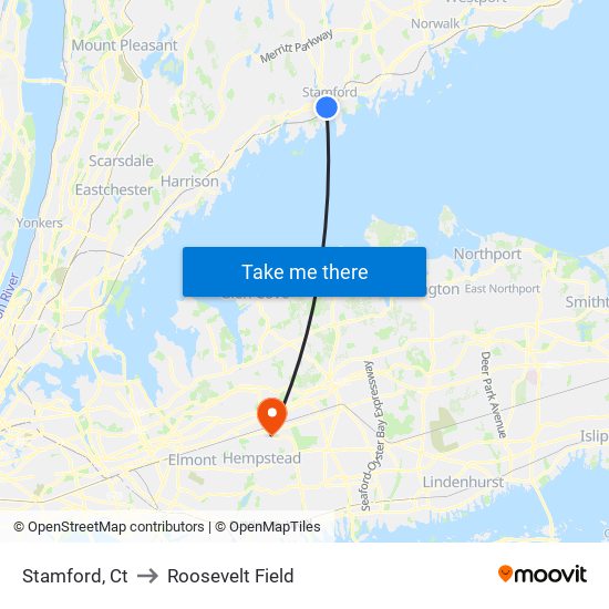 Stamford, Ct to Roosevelt Field map