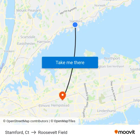 Stamford to Roosevelt Field map