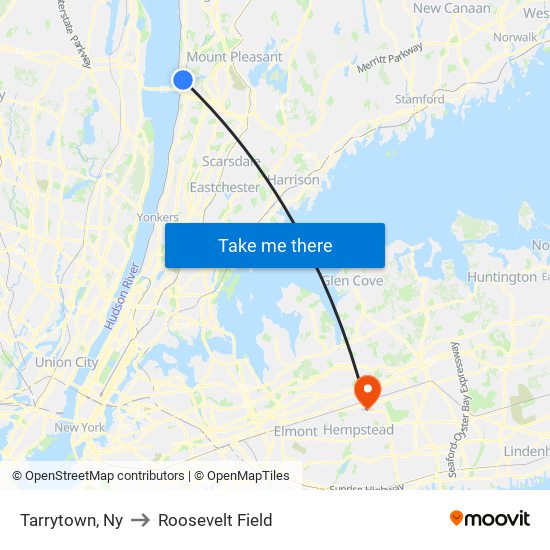 Tarrytown, Ny to Roosevelt Field map