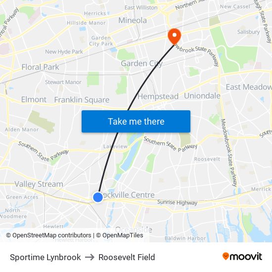 Sportime Lynbrook to Roosevelt Field map